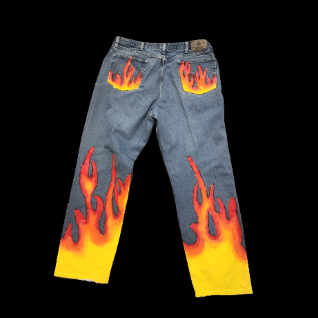 Demin Hand Painted Fire Jeans (38)