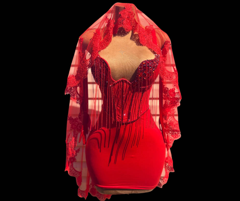 Fiery Red Fringe Lace Mini Dress