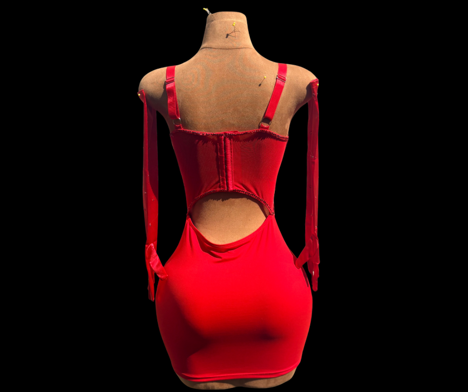 Fiery Red Fringe Lace Mini Dress