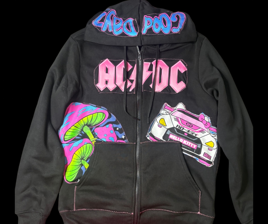 Black and Pink Graphic Zip hoodie (S)