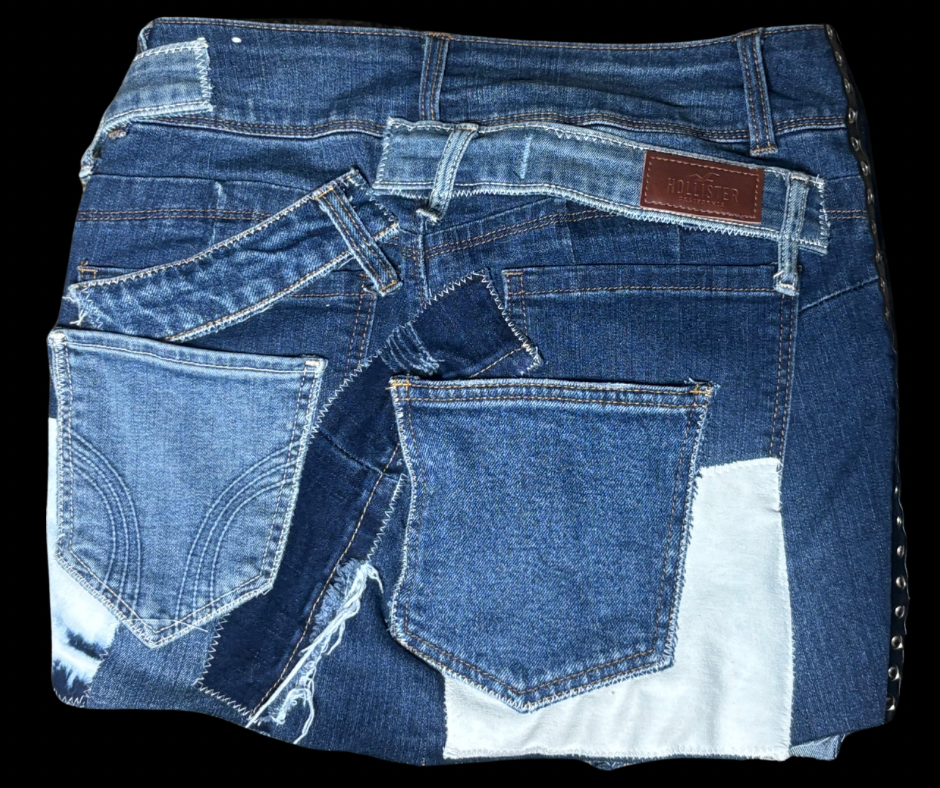 Denim Patchwork lace up mini skirt (S-L)