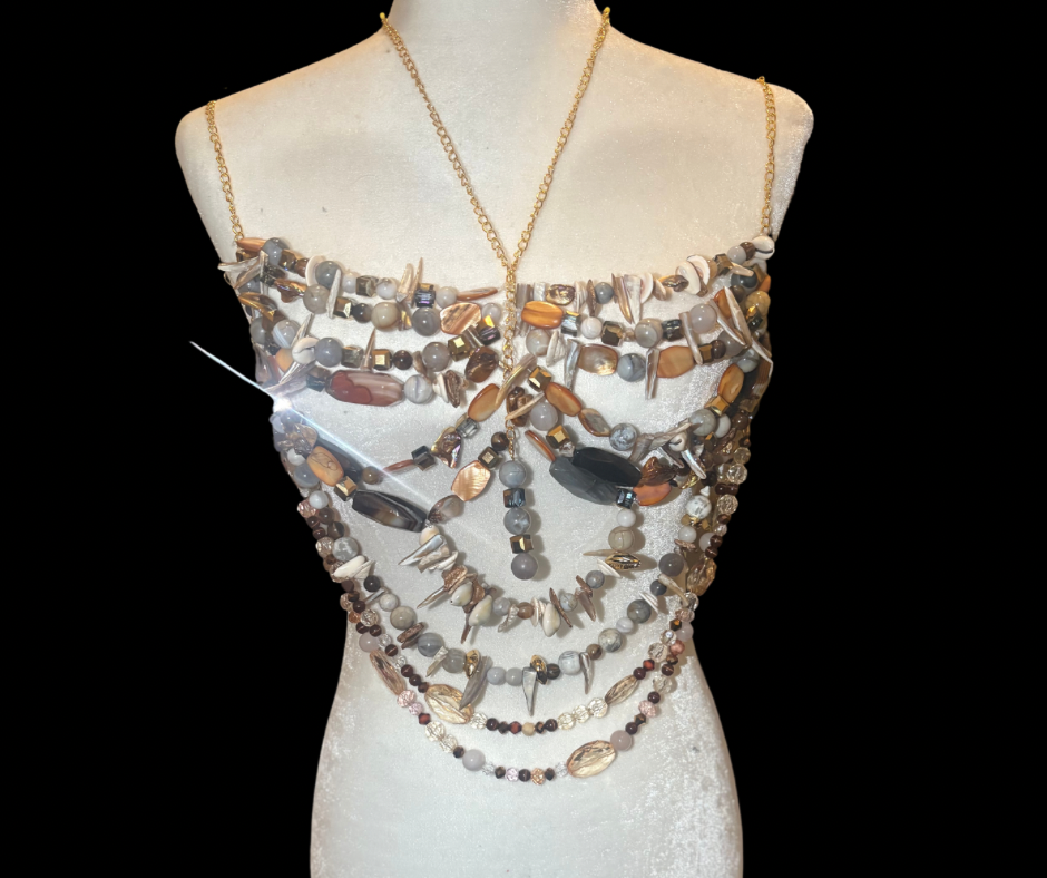 Brown and gold beaded bralette (S/M/L)