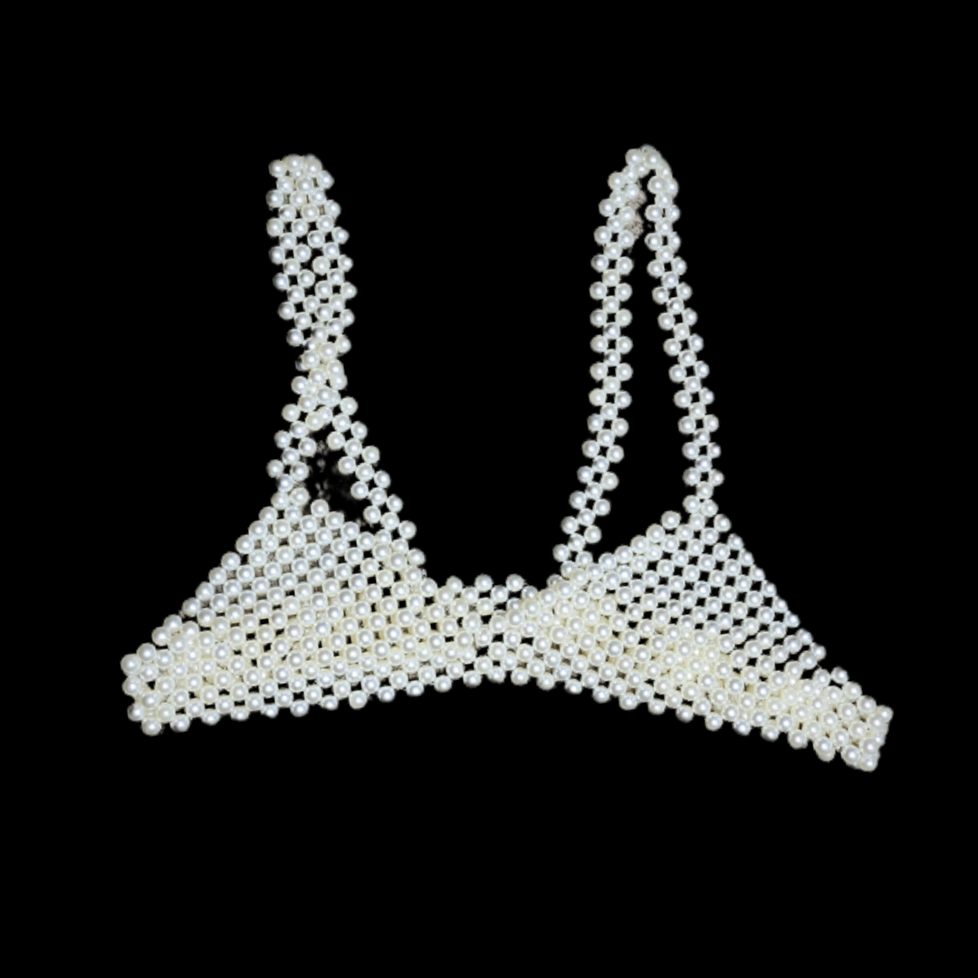 Ivory Hand Beaded Pearl Bralette (S/M)