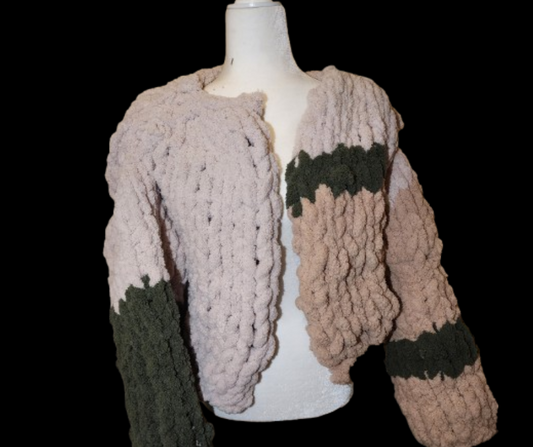 Green/Tan hue Cardigan (M)