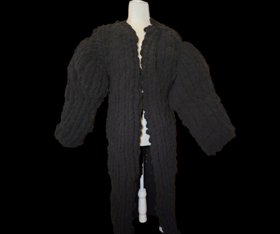 Black knitted cardigan long (M)