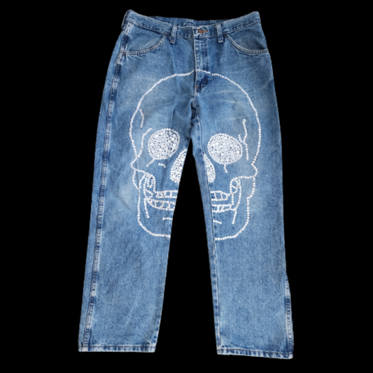 Denim Rhinestones Bones Jeans (34)