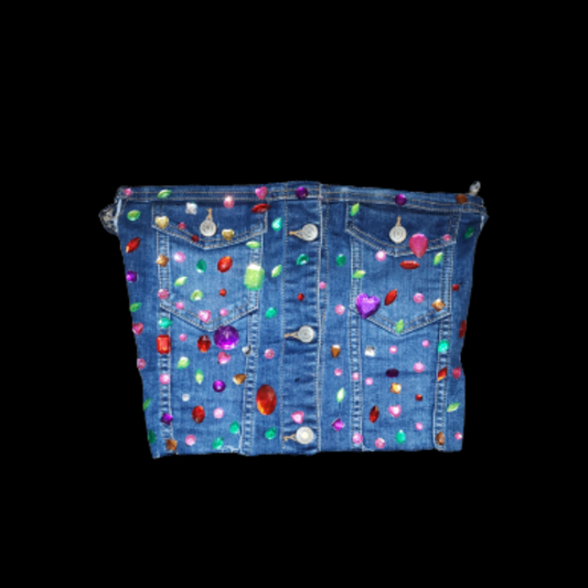 Denim Colorful Rhinestones Crop top (S)