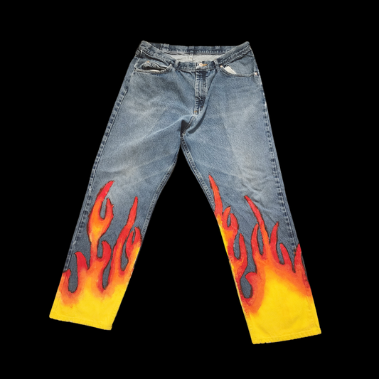 Demin Hand Painted Fire Jeans (38)