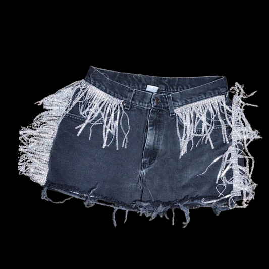 Black Rhinestones Fringe Shorts (27)