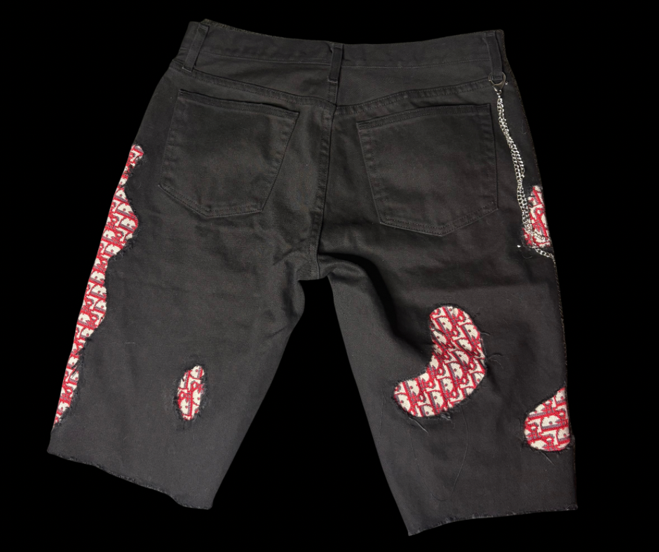 Black Custom Dior Patchwork Jorts (34)