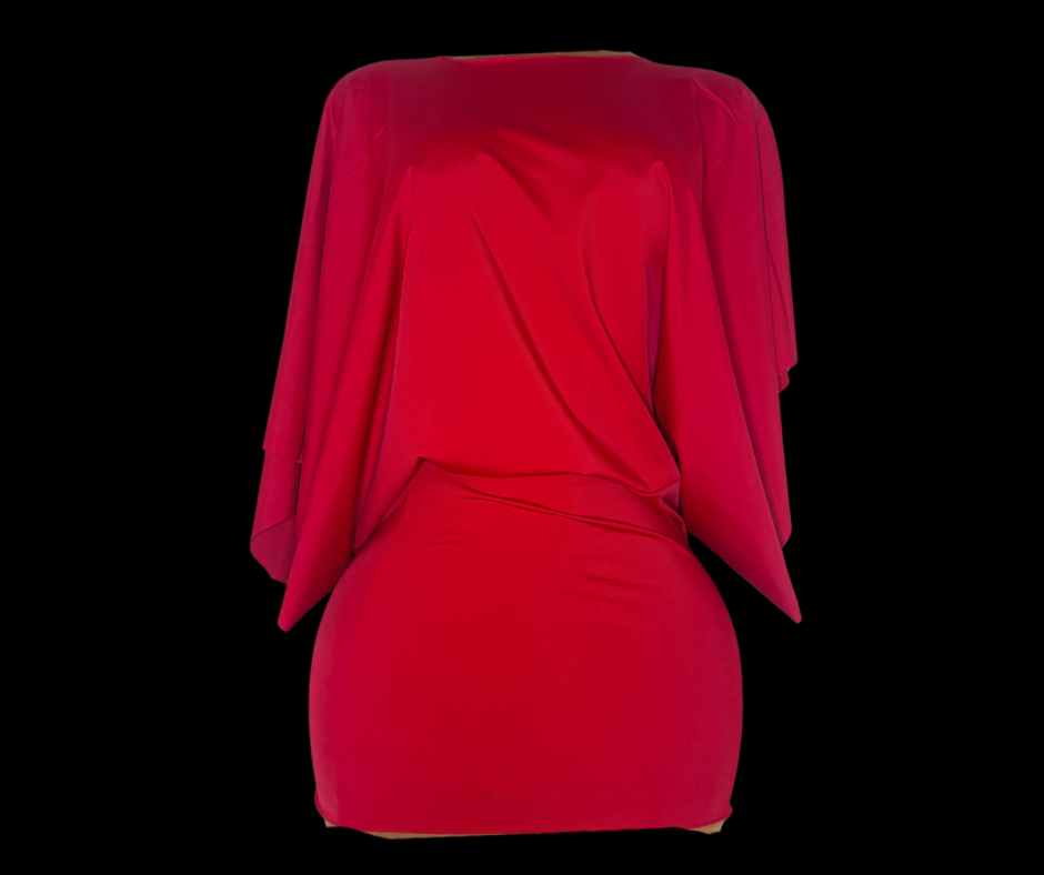 Red Batwing Backless Mini Dress(M)