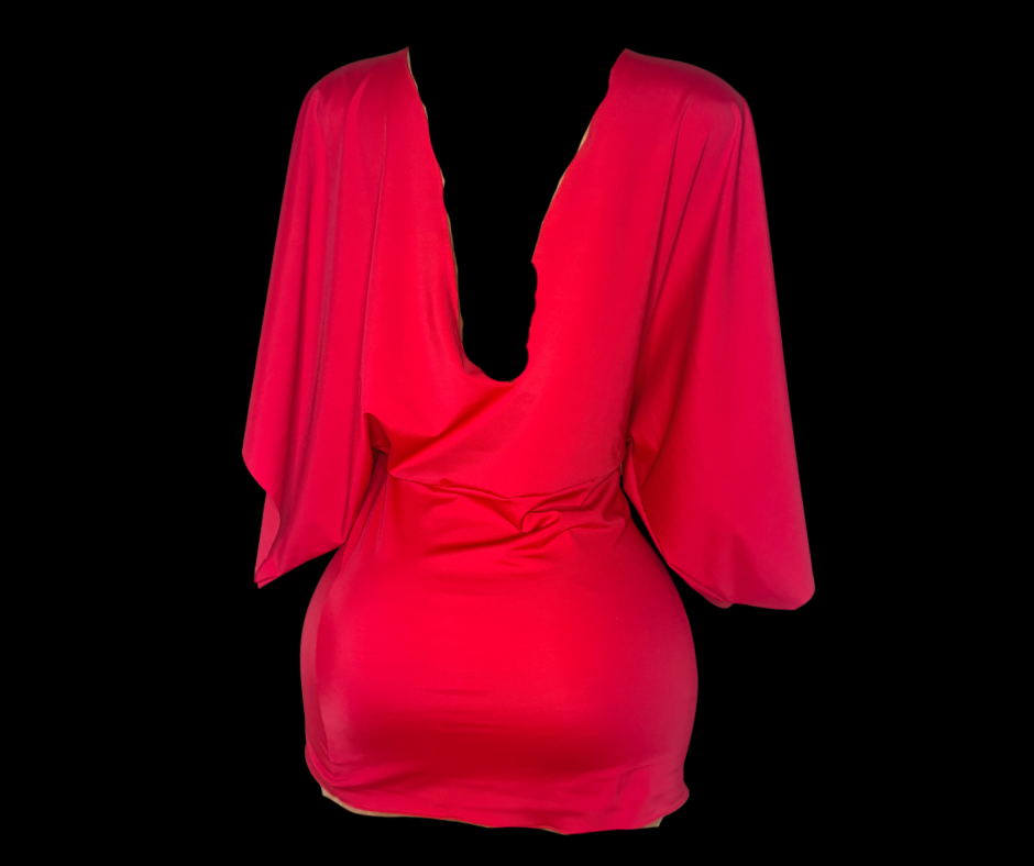 Red Batwing Backless Mini Dress(M)