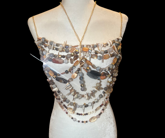 Brown and gold beaded bralette (S/M/L)