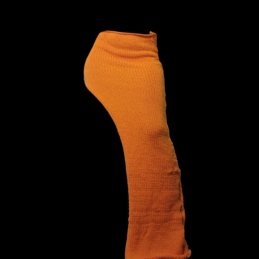 Orange knitted maxi skirt with split (M)
